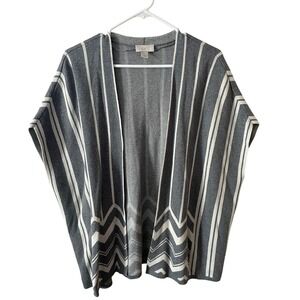 Loft Outlet Womens Grey White Striped Chevron‎ Open Front Poncho Sweater M/L